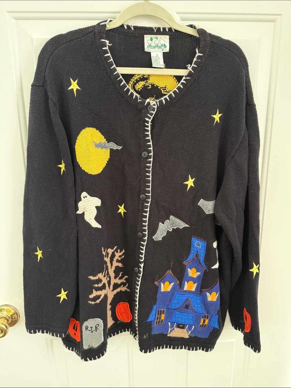 Quacker Factory Halloween Haunted House Black Cardigan Sweater - Size 3X